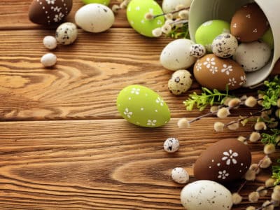 Easter eggs on wooden table